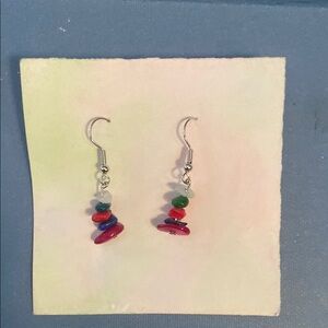 Red and Blue Beaded Dangle Earrings